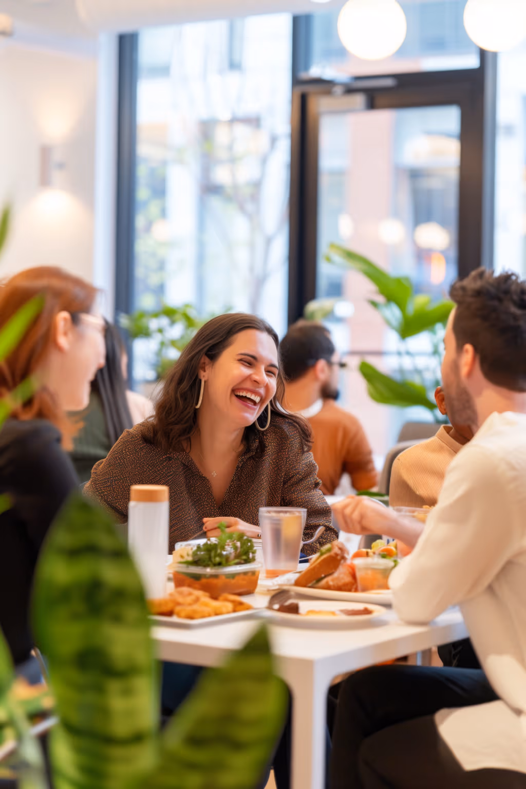 Team members enjoying fresh food in the workplace